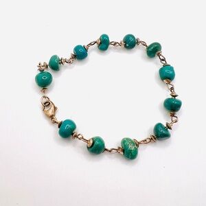 Vintage Sterling Silver Beaded Turquoise Boho South Western Chain Link Bracelet